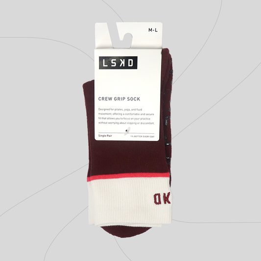 LSKD Elevate Crew Pilates Grip Socks - Dark Cherry - New Original