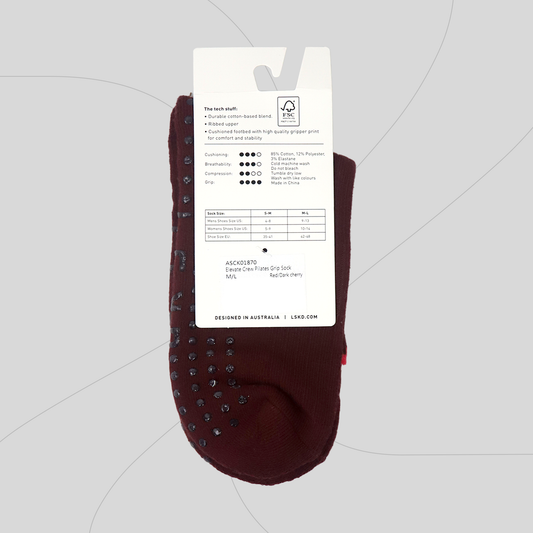 LSKD Elevate Crew Pilates Grip Socks - Dark Cherry - New Original